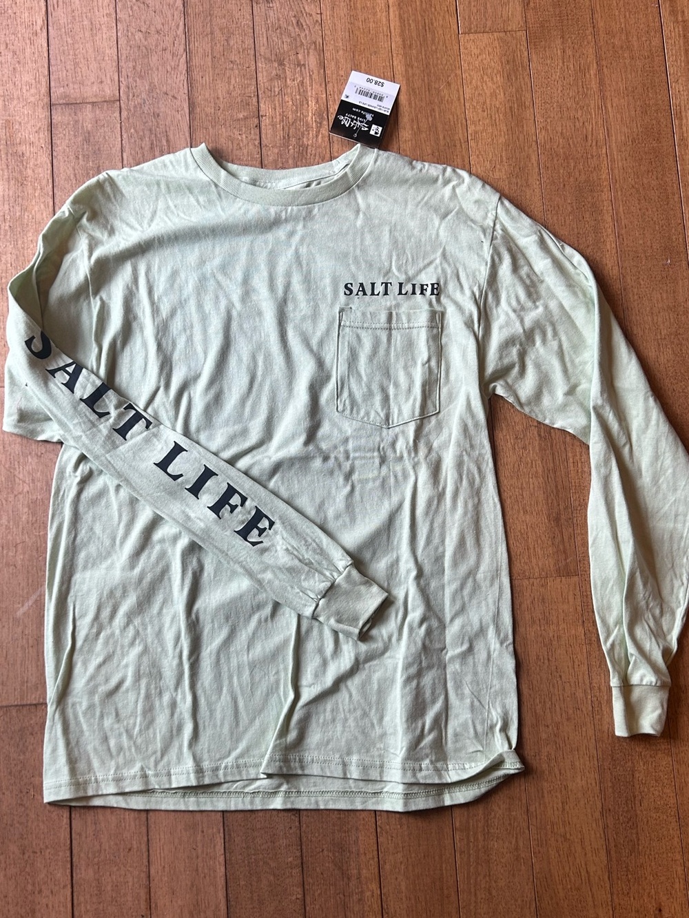 Salt Life Long Sleeve Pocket Tee in Sage Green with Chest & Sleeve Logo